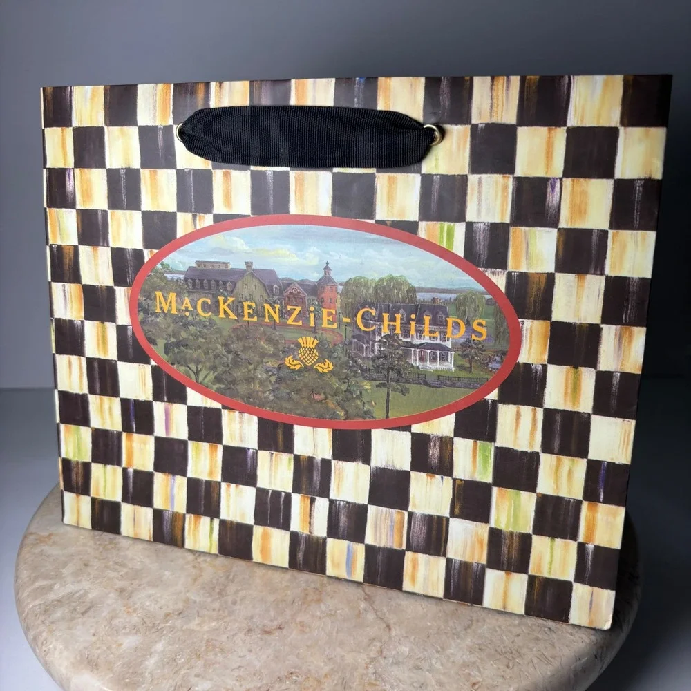 MacKenzie-Childs Shopping Gift Bag Medium Multicolor Courtly Check 8x10x5